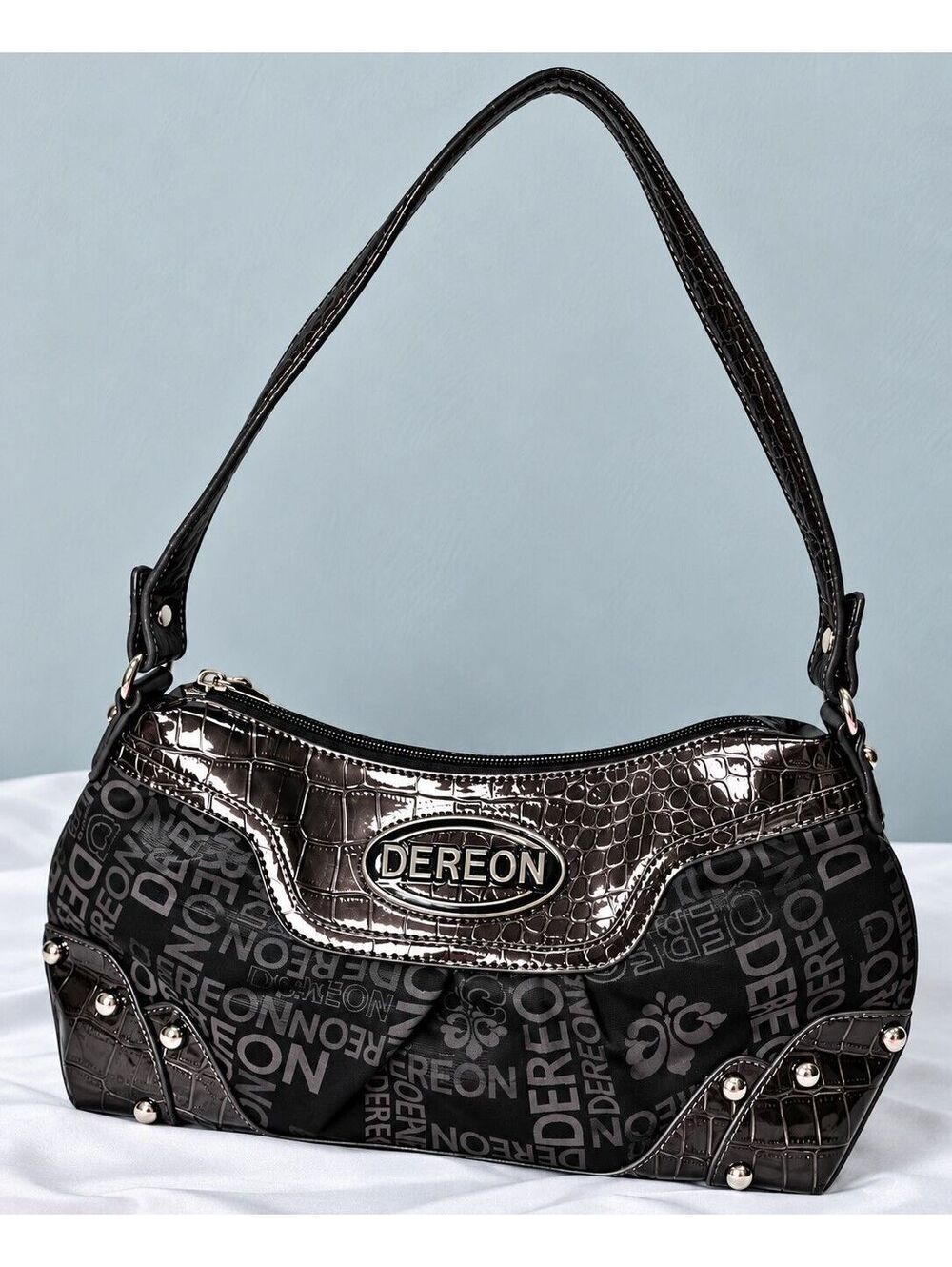 Vintage Y2K Dereon Monogram Croc Hobo Shoulder Bag Studded Purse